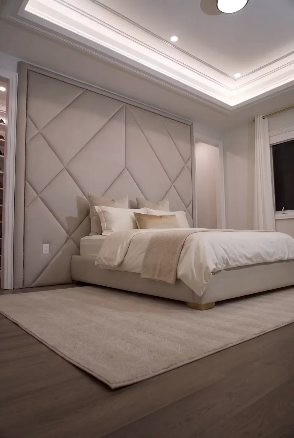 Angled view of the framed diamond upholstery and matching low frame