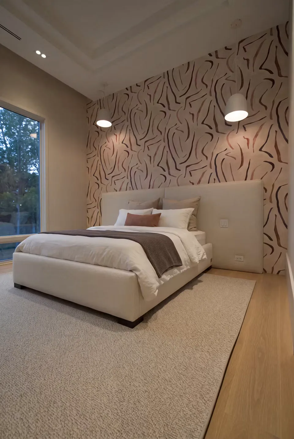 Side view of the ivory buttoned headboard and padded footboard