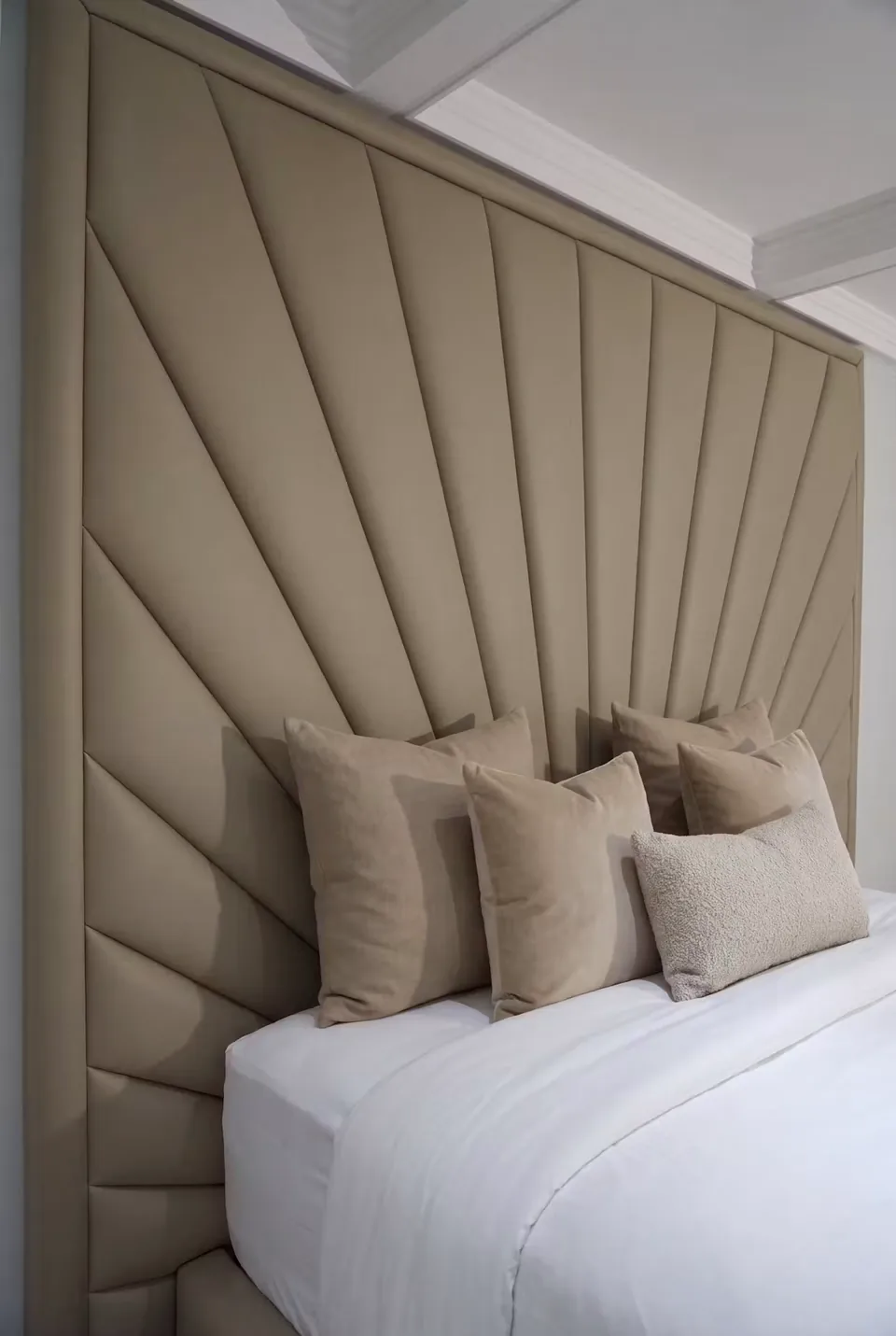 Close side view of the sand upholstered sunray panels