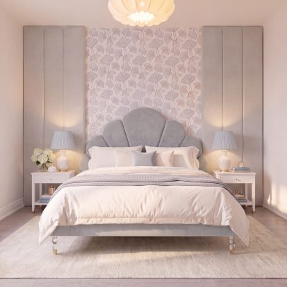 BOKO Capri scalloped shell upholstered bed in Storm grey