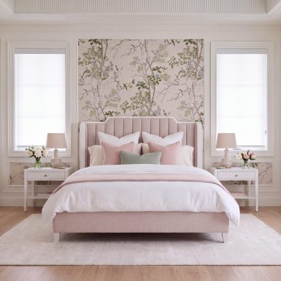 BOKO Florence channel wingback upholstered bed in Blush