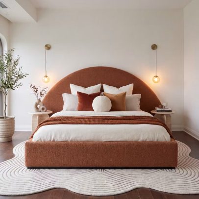 BOKO Luna arched headboard upholstered bed in Rust