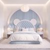 BOKO Mila kids tufted bear upholstered bed in Sky blue, shown with a separate arched wall panel (not included)